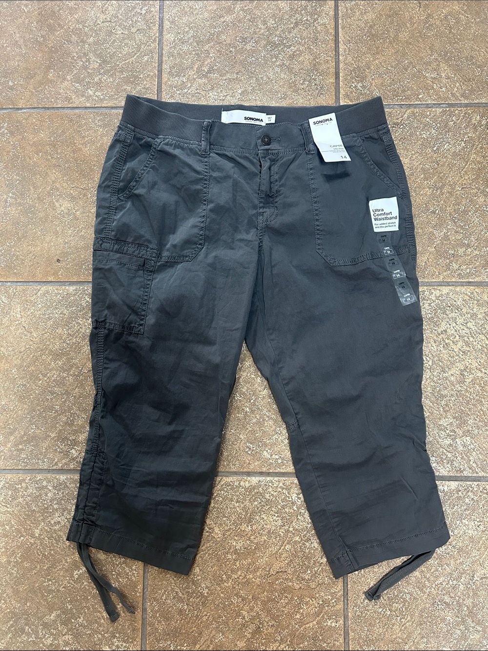 Sonoma Women's Gray Cargo Capri Pants with Drawstring Hem